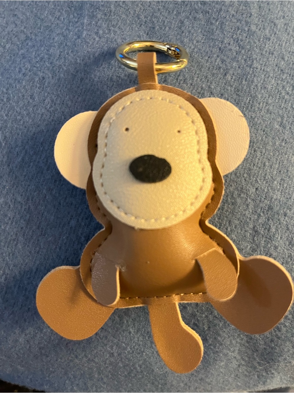 Brown and Cream Dog Key Ring Faux Leather Charm - Unbranded